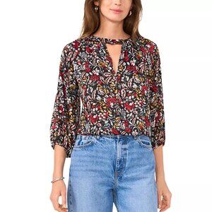 89$ Vince Camuto Peasant Sleeved Keyhole Blouse Top Size S Black